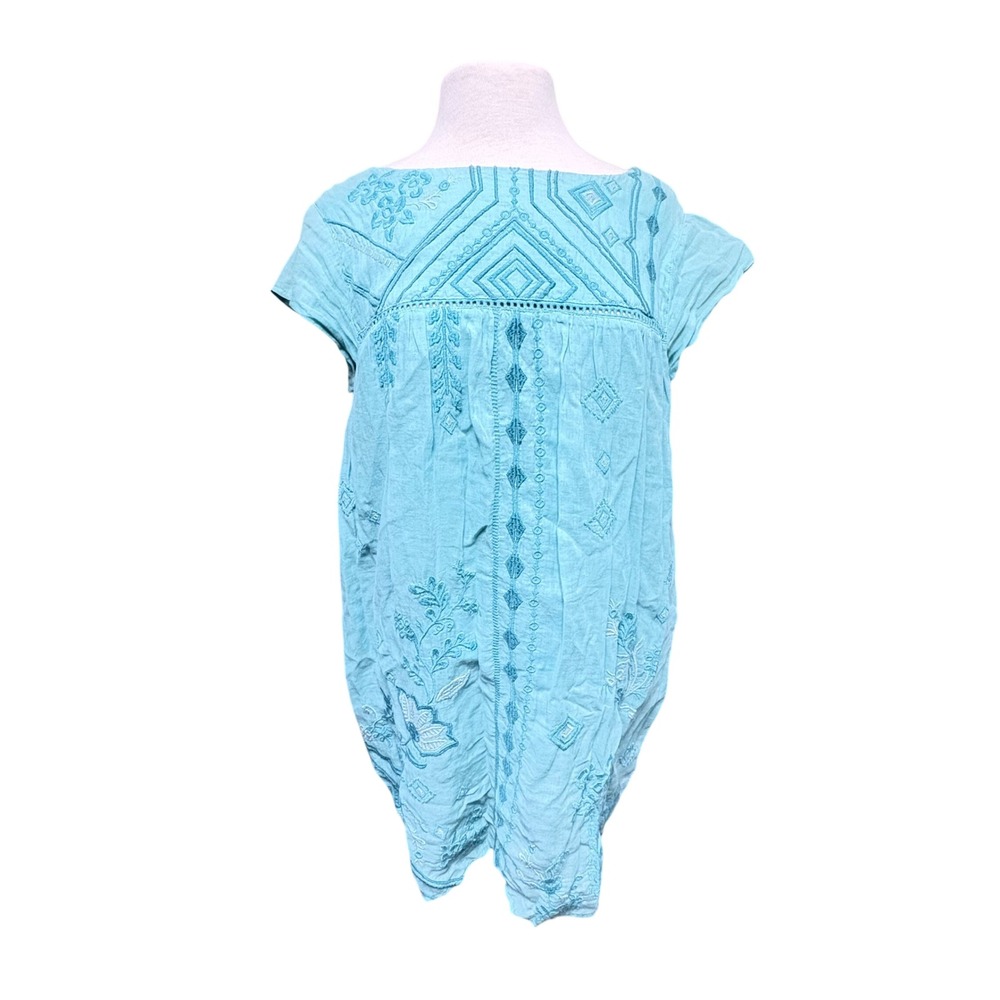 Johnny Was Turquoise Embroidered Ramie Tunic Dress M Airy Resort Beach Romantic